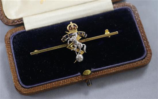 A cased 9ct gold and enamel Royal Electrical and Mechanical Engineers sweethearts brooch, 47mm.